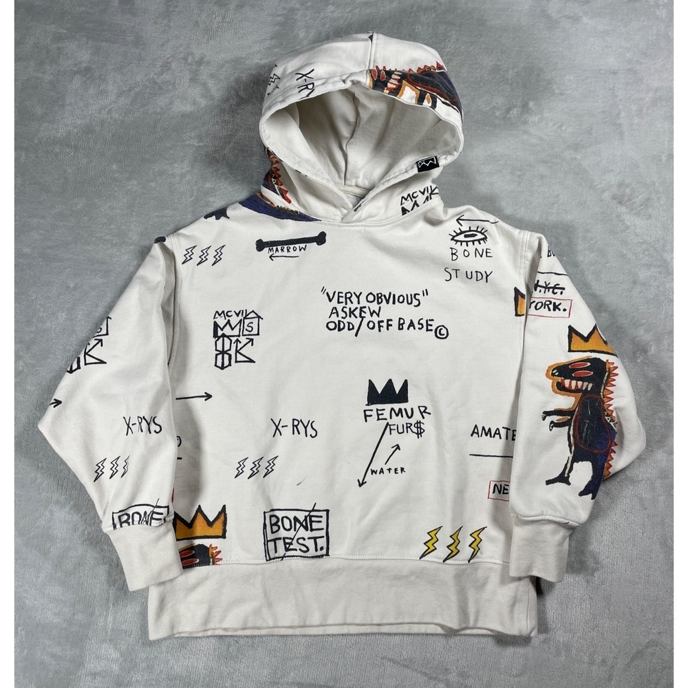 Jean-Michel Basquiat Zara Hoodie Kids 9-10 White Crown Art Graphic Sweatshirt
